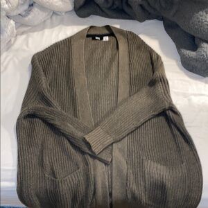 Olive green cardigan sweater with pockets